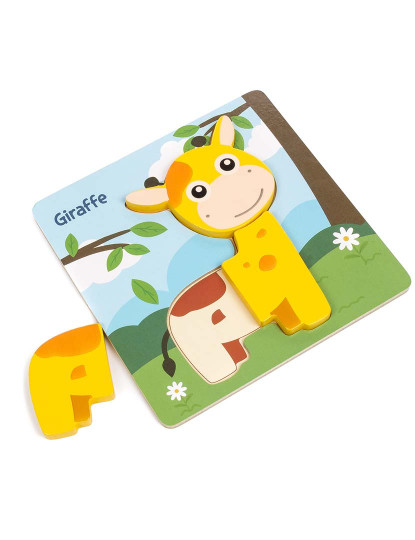 imagem de Puzzle de madeira para crianças 3 peças Desenho de girafa2