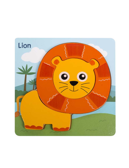 imagem de Puzzle de madeira para crianças, 3 peças. Desenho de leão.1