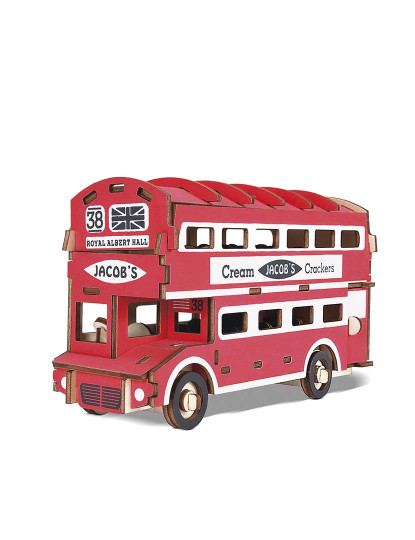 imagem de Quebra-cabeça 3D de madeira ônibus de dois andares britânico 94 peças. 19,2 x 6,7 x 10,9 cm. Vermelho1