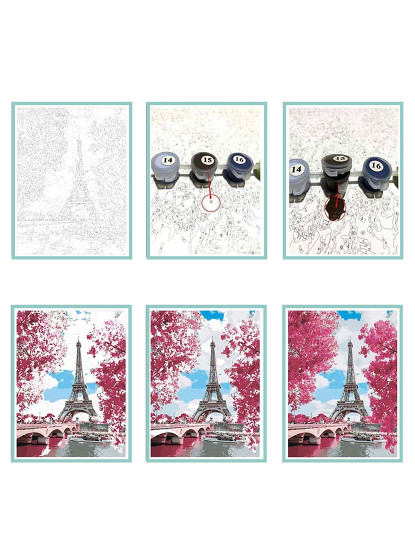 imagem de Tela Com Desenho Para Pintar Com Números 40X50Cm Torre Eiffel2