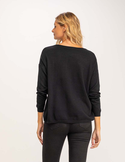 imagem de Jersey lisa de malha oversize com gola canoa Preto2