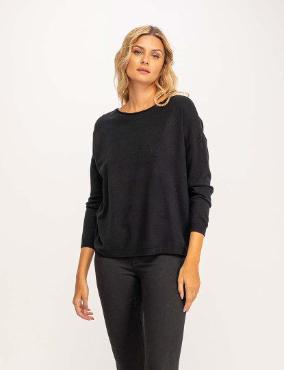 imagem de Jersey lisa de malha oversize com gola canoa Preto1