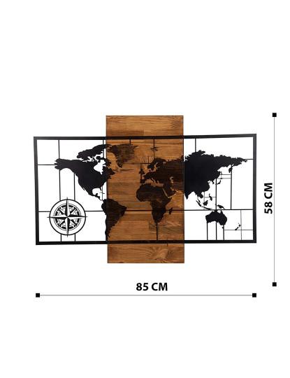 imagem de Decoração Parede Madeira World Map W?th Compass8