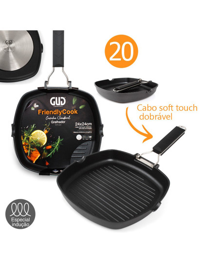 imagem de GRELHADOR FRIENDLY COOK 20X20CM ANTIADERENTE FULL INDUÇÃO C/OFERTA DESCASDOR ALHOS SILICONE1