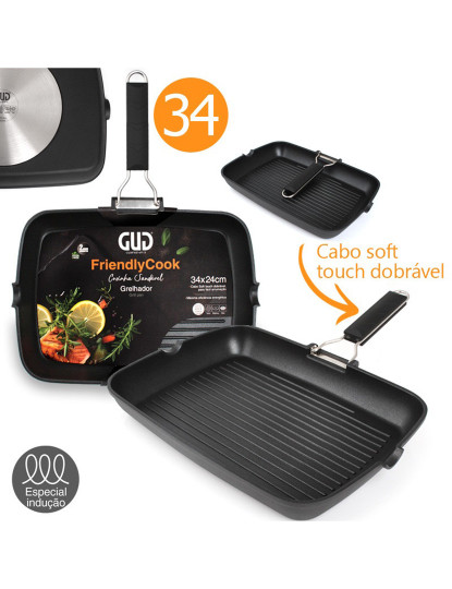 imagem de GRELHADOR FRIENDLY COOK 34X24CM ANTIADERENTE FULL INDUÇÃOC/OFERTA DESCASDOR ALHOS SILICONE1