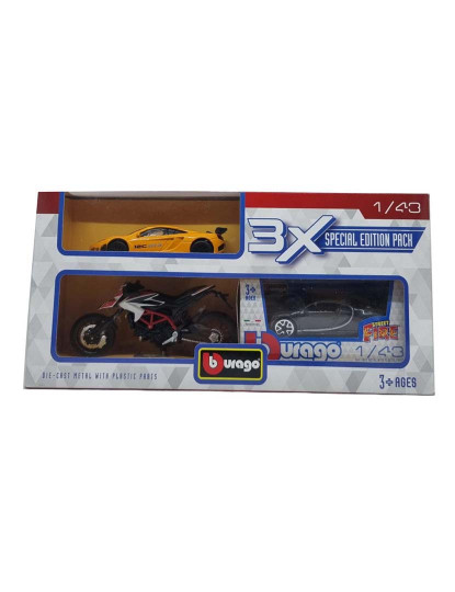 imagem de Burago Pack 1 Mota 1:18 +2 Carros 1:43 122014