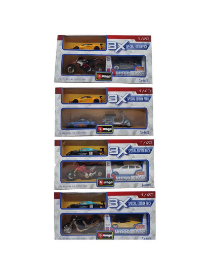 imagem de Burago Pack 1 Mota 1:18 +2 Carros 1:43 122011