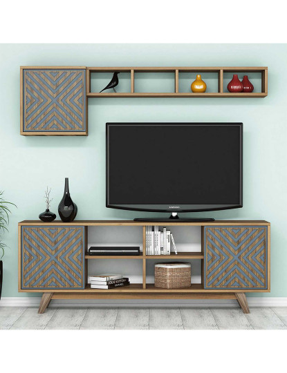 imagem de Combinação Móvel Tv Madeira de Nogueira Azul1