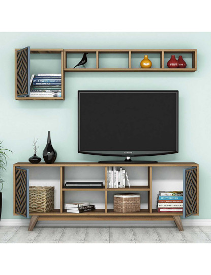 imagem de Combinação Móvel Tv Madeira de Nogueira Azul2