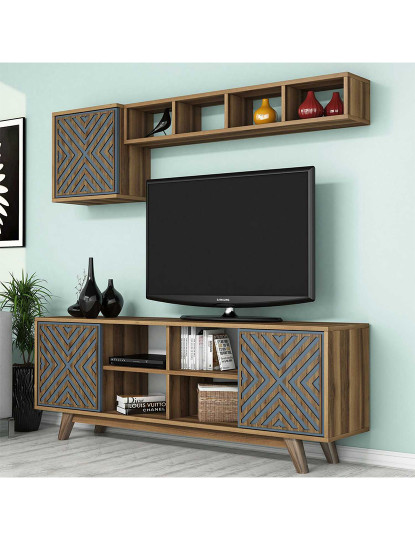 imagem de Combinação Móvel Tv Madeira de Nogueira Azul3