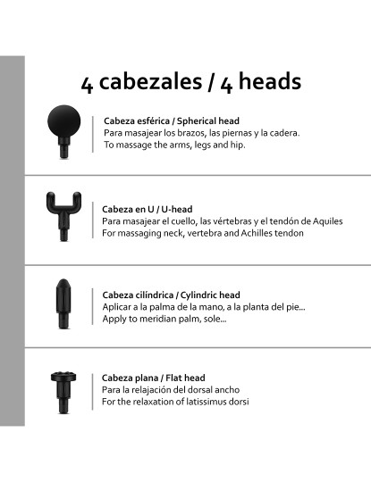 imagem de Mini pistola de massagem muscular  1800 a 3200 rpm. 4 cabeças. Preto 2