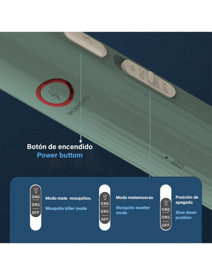 imagem de A raquete elétrica WP-07 mata mosquitos, moscas e mariposas. Bateria de lítio. 360° luz ultravioleta.4
