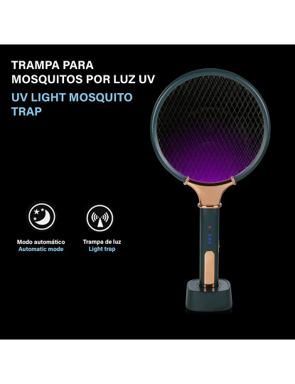 imagem de Raquete elétrica inteligente mata mosquitos. Bateria de lítio embutida. Luz de 360-400 NM. Eficaz contra moscas, mosquitos e traças.2