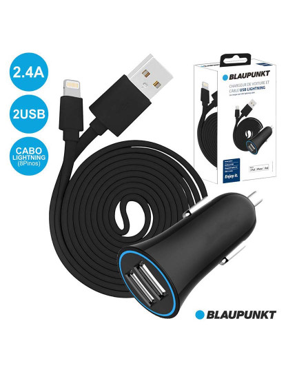 imagem de Adaptador Isqueiro 12V/24V 2USB 2.4a E Cabo Lightning       1