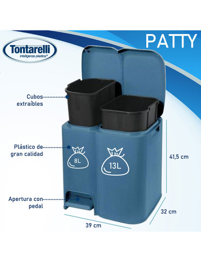 imagem de Lixo De Reciclagem ´´Patty2´´ Com Dois Compartimentos Azul2