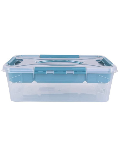 imagem de Caixa De Arrumação Com Tampa E Asa Inclui Bandeja Organizadora 39X29X12 4 Cm 10 L Transparente E Aqua Blau Azul4