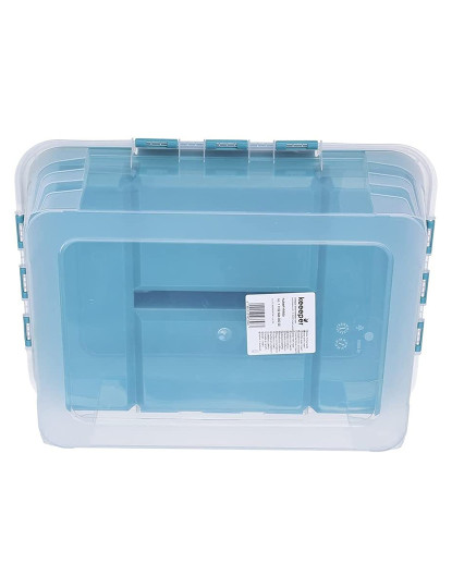 imagem de Caixa De Arrumação Com Tampa E Asa Inclui Bandeja Organizadora 39X29X12 4 Cm 10 L Transparente E Aqua Blau Azul5