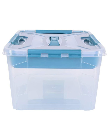 imagem de Caixa De Arrumação Com Tampa E Asa Inclui Bandeja Organizadora 39X29X18 Cm 15 3 L Transparente E Aqua Blau Azul3