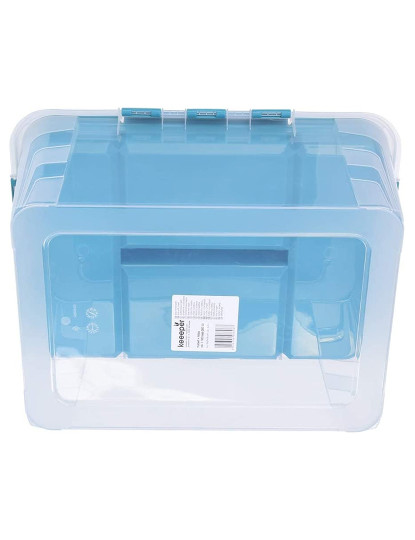 imagem de Caixa De Arrumação Com Tampa E Asa Inclui Bandeja Organizadora 39X29X18 Cm 15 3 L Transparente E Aqua Blau Azul4