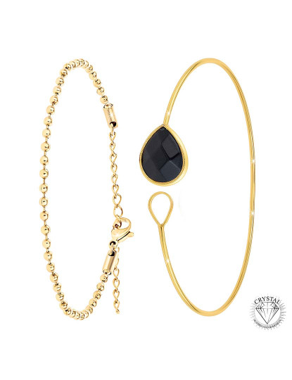 imagem de Conjunto 2 Pulseiras Douradas Pedra Preta1