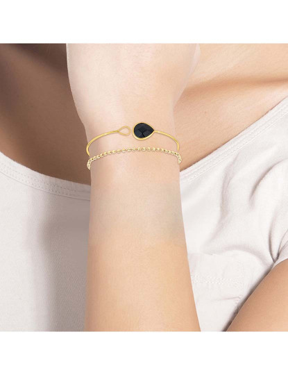 imagem de Conjunto 2 Pulseiras Douradas Pedra Preta2