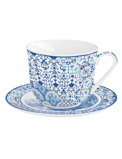 imagem de Xícara E Pires Para Café Da Manhã Em Porcelana 370 Ml. Em Índigo1