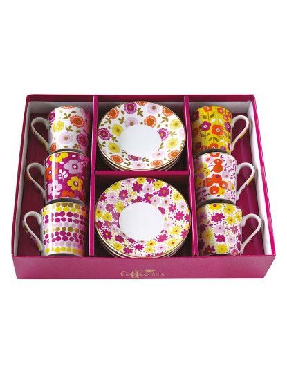 imagem de Conjunto 6 Xícaras E Pires Em Porcelana 100 Ml Em Caixa Presente Flower Power Yellow2