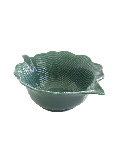 imagem de Tigela De Porcelana Formato Folha 21X16 Cm Tropical Folhas Verde1