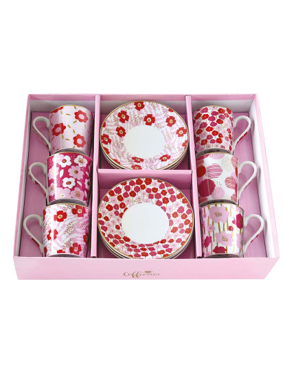 imagem de Conjunto 6 Xícaras E Pires Em Porcelana 100 Ml Em Caixa Presente Flower Power Pink5