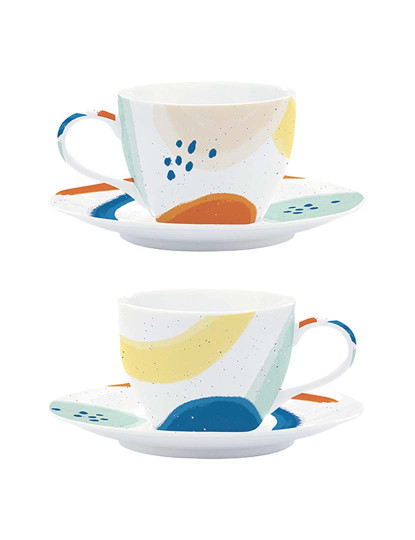 imagem de Conjunto De 2 Xícaras De Café Em Porcelana De 110 Ml. & Pires Em Alegria1