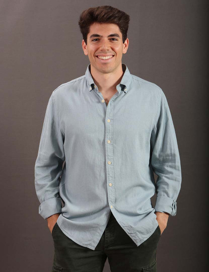 imagem de Camisa Linho Lisa Com Botão No Colarinho1