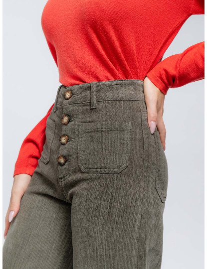 imagem de Calças tipo pantalona em sarja com botões Senhora Caqui5