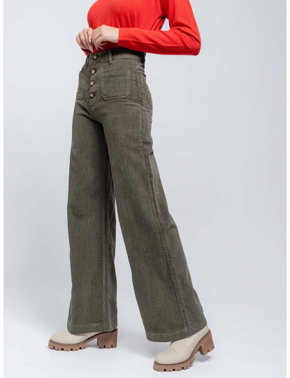 imagem de Calças tipo pantalona em sarja com botões Senhora Caqui3