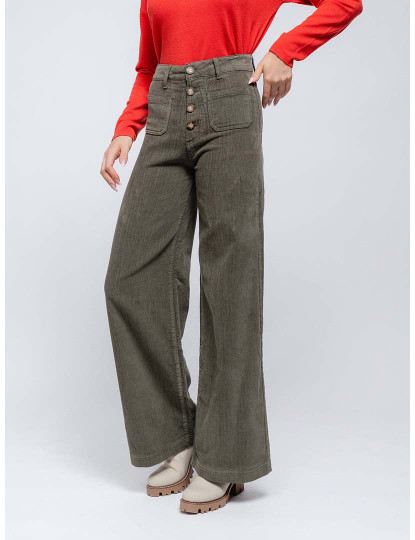 imagem de Calças tipo pantalona em sarja com botões Senhora Caqui4
