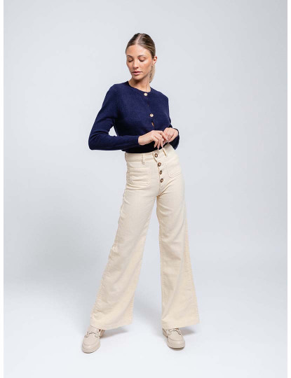 imagem de Calças tipo pantalona em sarja com botões Senhora Perola1