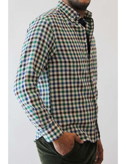 imagem de Camisa clássica em tecido vaiela xadrez Homem Verde2