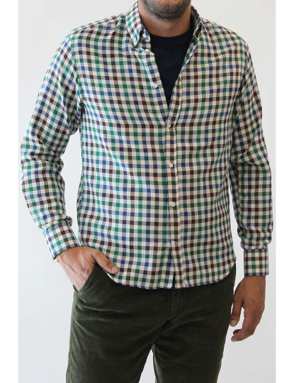 imagem de Camisa clássica em tecido vaiela xadrez Homem Verde1