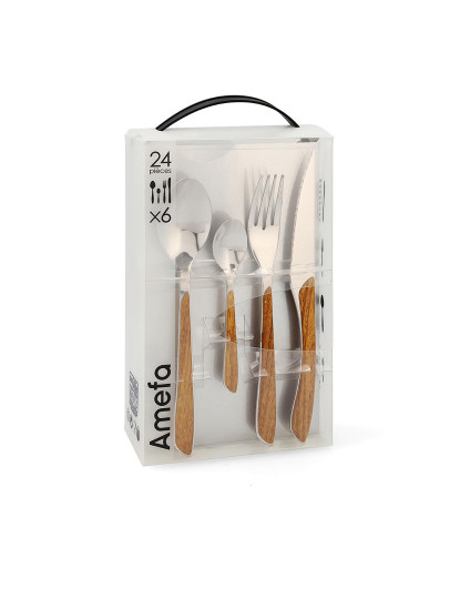 imagem de SET 24 TALHERES DE AÇO INOX MANGO MADEIR 14-8-25CM ECLAT 4