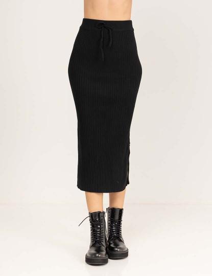 imagem de Conjunto de malha canelada com jersey oversize e saia midi justa Preto3