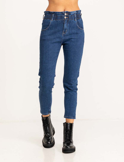 imagem de Calça jeans mom fit cintura alta com elástico na cintura Denim1