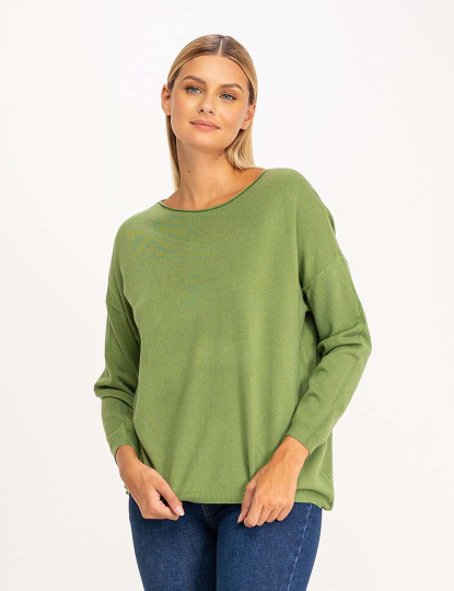 imagem de Jersey lisa de malha oversize com gola canoa Verde3