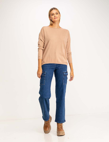 imagem de Jersey lisa de malha oversize com gola canoa Camel4