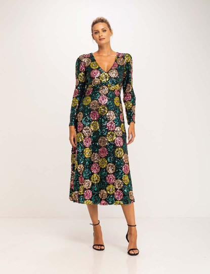 imagem de Vestido midi floral com lantejoulas e manga longa Multicor3