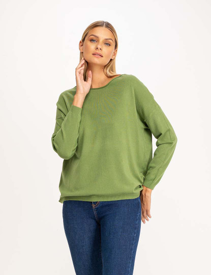 imagem de Jersey lisa de malha oversize com gola canoa Verde1