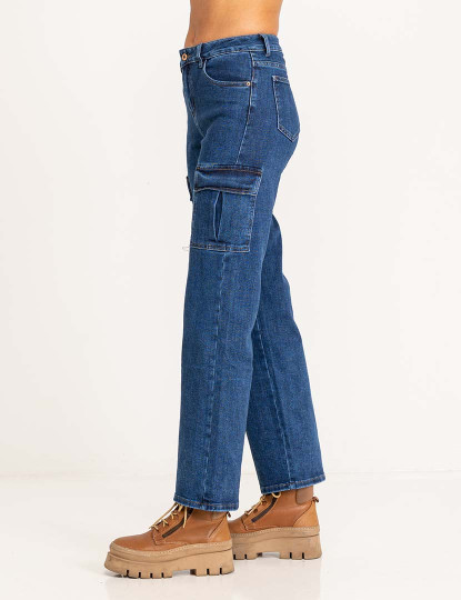 imagem de Calça jeans cargo cintura alta com bolsos Denim2