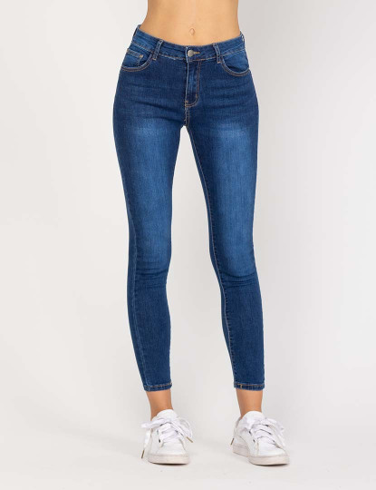 imagem de Calça jeans slim fit com cinco bolsos e cintura alta Denim Escuro1