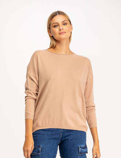 imagem de Jersey lisa de malha oversize com gola canoa Camel3