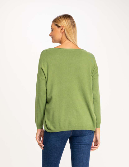 imagem de Jersey lisa de malha oversize com gola canoa Verde2