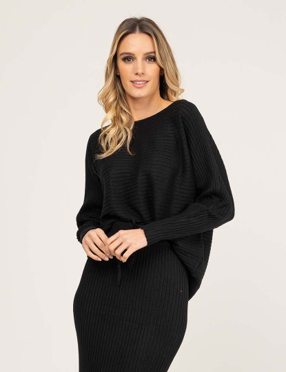 imagem de Conjunto de malha canelada com jersey oversize e saia midi justa Preto2