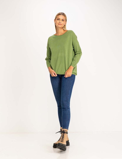 imagem de Jersey lisa de malha oversize com gola canoa Verde4